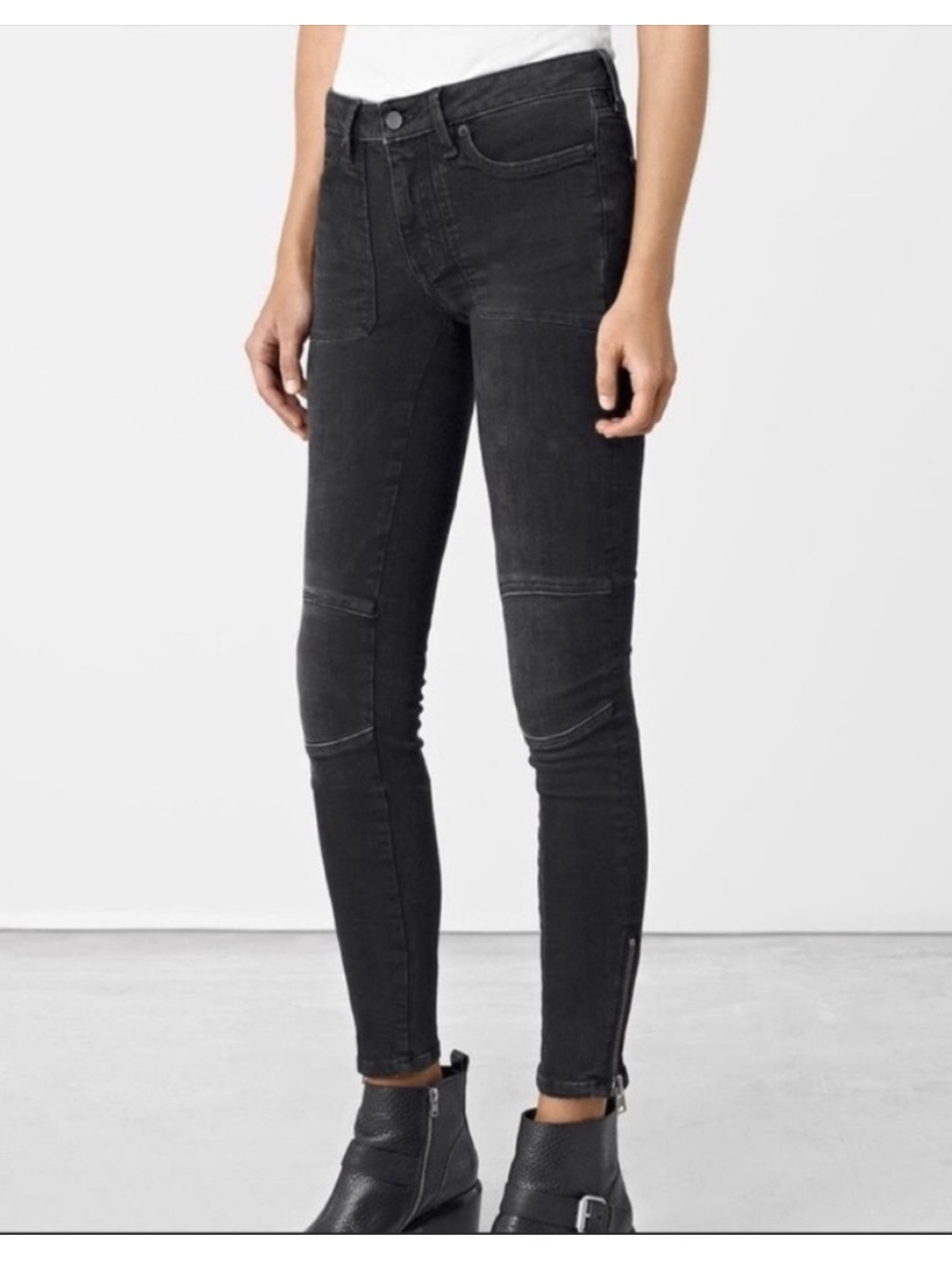 AllSaints Jeans‎ Womens BIKER Size 30 Black Stretch Skinny Fit Low Rise Moto